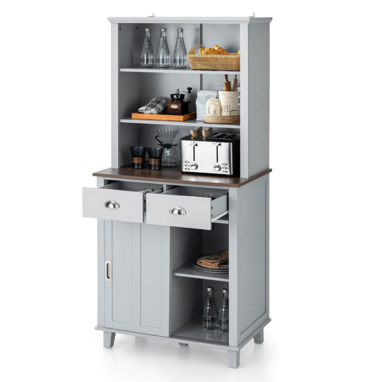 67 inches Freestanding Kitchen Pantry Cabinet with Sliding Doors-GrayCostway Gallery View 8 of 11